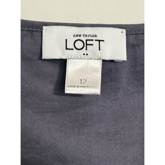 LOFT Periwinkle Blue Top Blouse Ruffle V Neck Side Zip Sz 12 Cottage Prairie - Picture 3 of 8